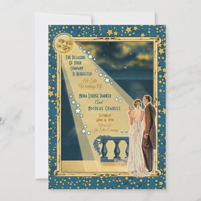 Moonlight Romance Wedding Invitations 2 - Brunette (Front)