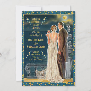 Moonlight Romance Wedding Invitations - Brunette
