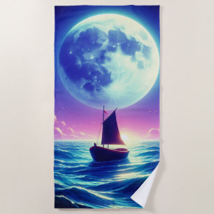 Moonlight Sailing Beach Towel