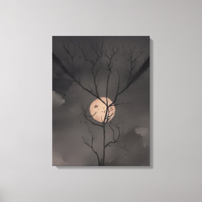  Moonlight Serenity: Tree Silhouette Canvas Print (Front)