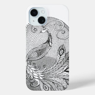Moonlight Silver and White Peacock iPhone 15 Case
