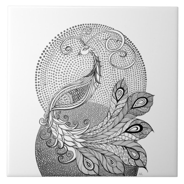 Moonlight Silver and White Peacock Tile (Front)