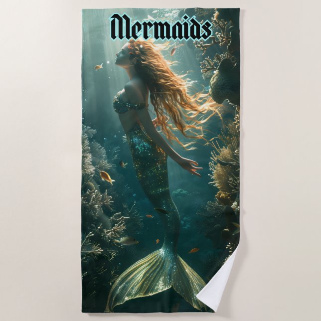 Moonlight Swimming Mermaid Beach Towel (Front)
