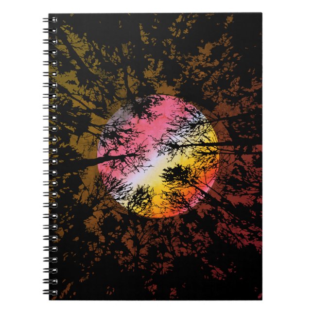 Moonlight Through Dense Forest – Colourful Surreal Notebook (Front)