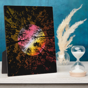 Moonlight Through Dense Forest – Colourful Surreal Plaque