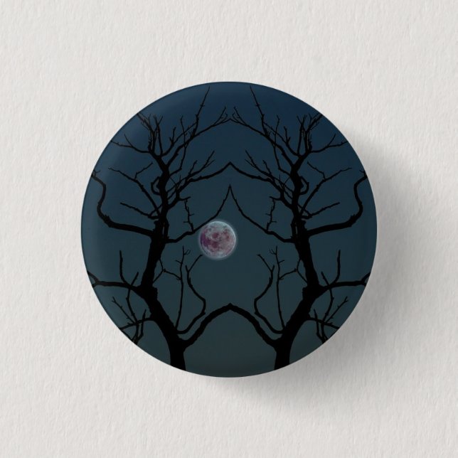 Moonlight Tree Silhouette 1 Inch Round Button (Front)