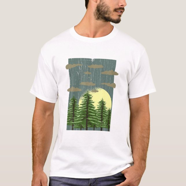 Moonlight Trees Outdoor Full Moon Wildlife Forest T-Shirt (Front)