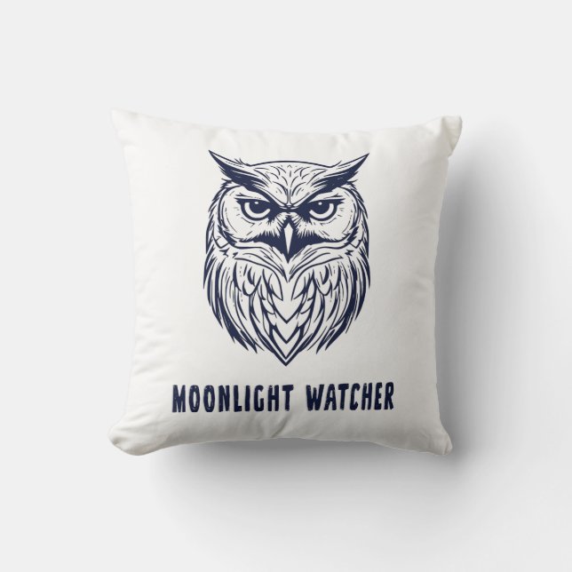 Moonlight Watcher – Mystical Owl Throw Pillow (Front)