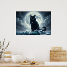 Moonlight Wave & Black Cat Poster