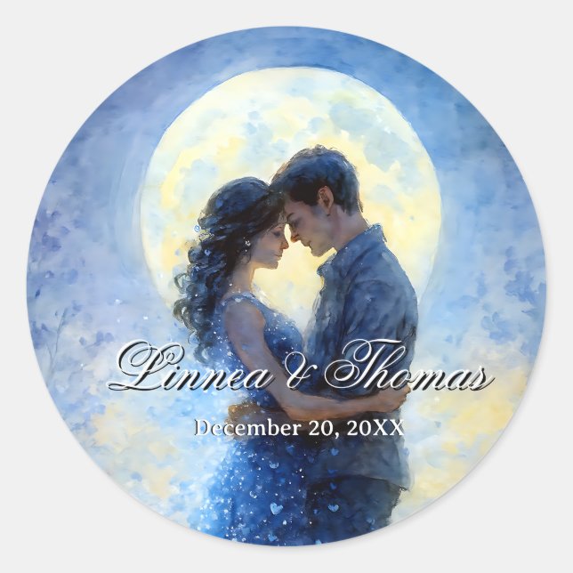Moonlight Wedding Celestial Love Night Sky Theme Classic Round Sticker (Front)
