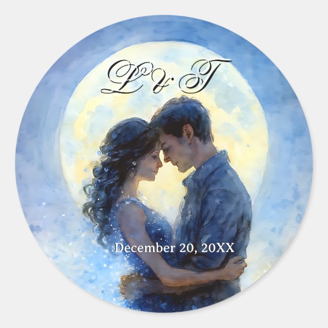 Moonlight Wedding Celestial Love Night Sky Theme Classic Round Sticker (Front)