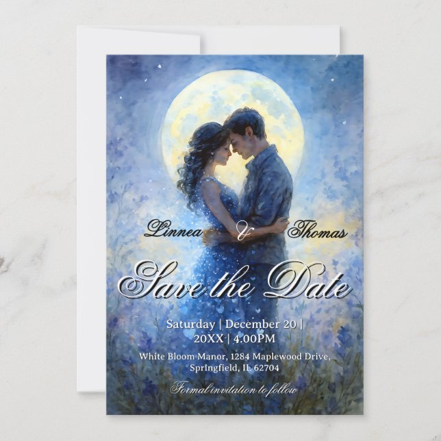 Moonlight Wedding Celestial Love Night Sky Theme Save The Date (Front)