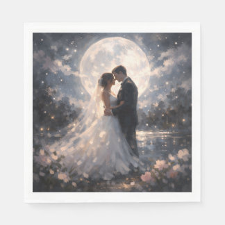 Moonlight Wedding Couple Romantic Paper Napkins 