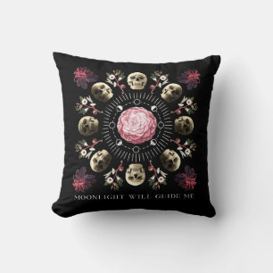 Moonlight Will Guide Me Skulls and Flowers Throw Pillow