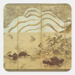 Moonlight Winter Landscape Square Sticker