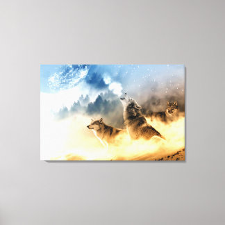 Moonlight wolf in mountain forest photo print. canvas print