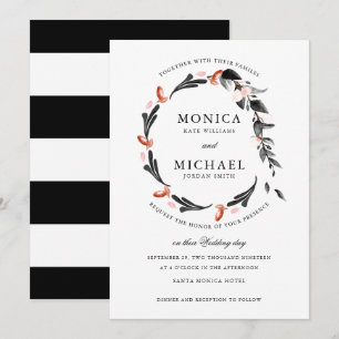 Moonlight Wreath   Modern botanical wedding Invitation