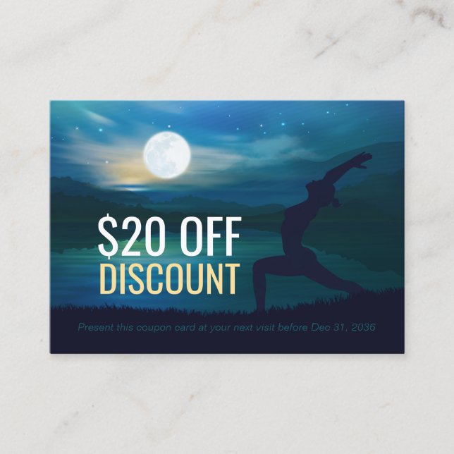Moonlight Yoga Meditation Crescent moon Salutation Discount Card (Front)
