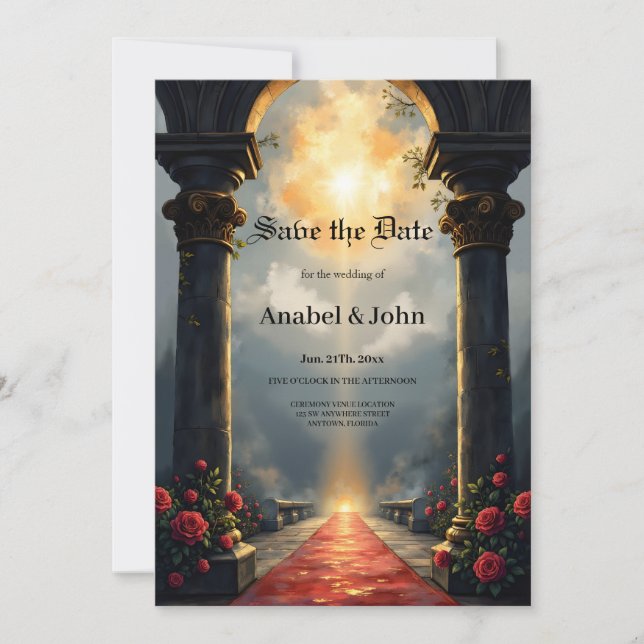 Moonlit Aisle of Eternal Vows –Gothic Wedding Gate Save The Date (Front)