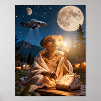 Moonlit Alien Calling Home Scene Poster