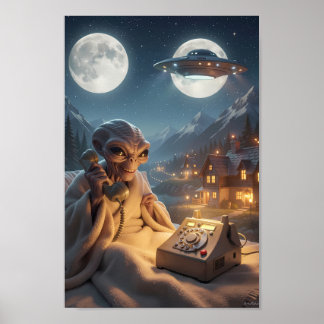 Moonlit Alien Hotline in Mountain Poster