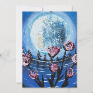 Moonlit and flowers- handmade artwork invitation