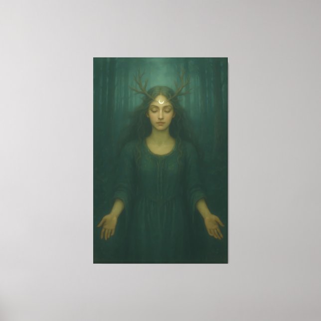Moonlit Antler Priestess II – Forest Mystic Goddes Canvas Print (Front)
