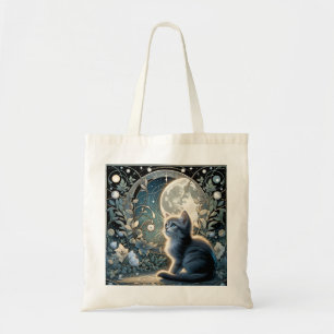 Moonlit Art Nouveau Kitten Tote Bag