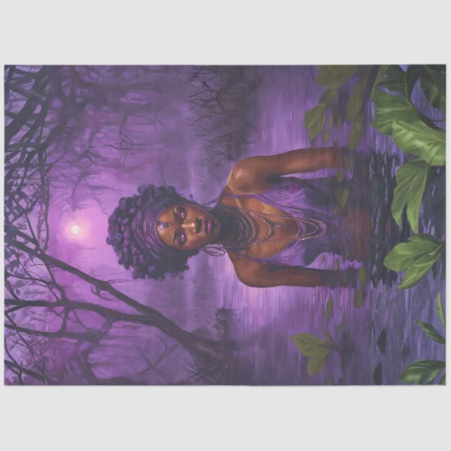 Moonlit Bayou Voodoo Witch – Gothic Decoupage Tissue Paper (Front)