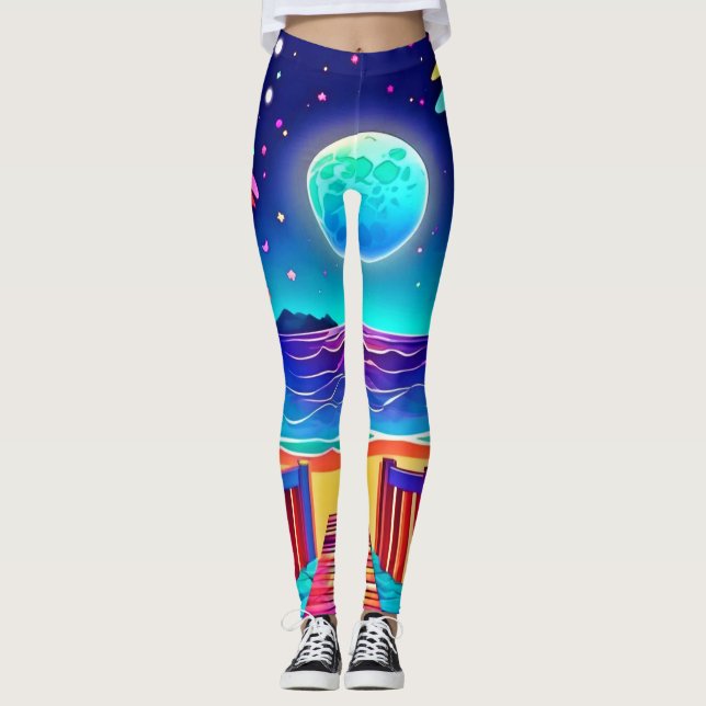 Moonlit Beach Colours  Leggings (Front)