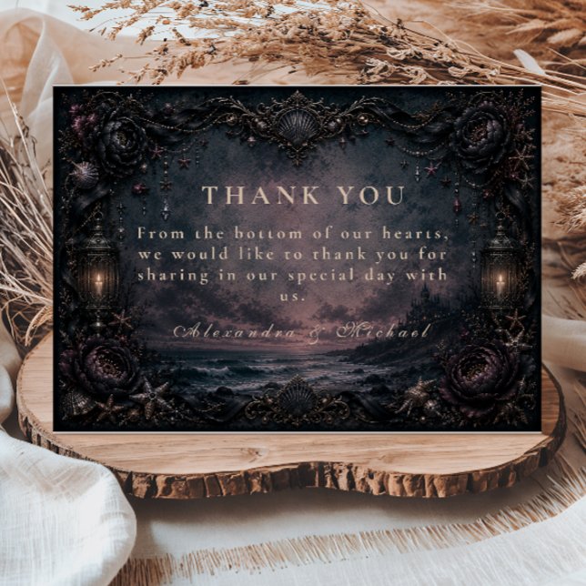 Moonlit Beach Goth Wedding Thank You Card (Creator Uploaded)