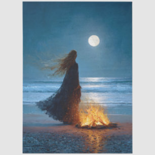 Moonlit Beach Witch Decoupage Tissue Paper