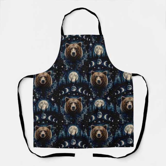 Moonlit Bear Watercolor Pattern | Celestial Forest Apron (Front)
