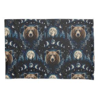 Moonlit Bear Watercolor Pattern | Celestial Forest Pillowcase