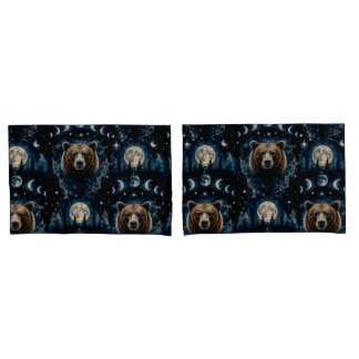 Moonlit Bear Watercolor Pattern | Celestial Forest Pillowcase
