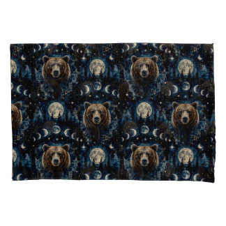 Moonlit Bear Watercolor Pattern | Celestial Forest Pillowcase