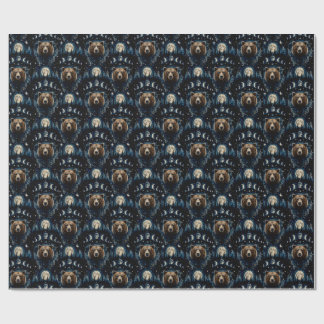 Moonlit Bear Watercolor Pattern | Celestial Forest Wrapping Paper