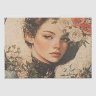 Moonlit Beauty - Woman with Flower and Full Moon Tissue Paper