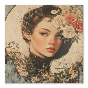 Moonlit Beauty - Woman with Flower and Full Moon Wallpaper