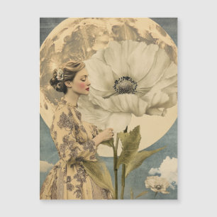 Moonlit Beauty – Woman with White Flower and Moon