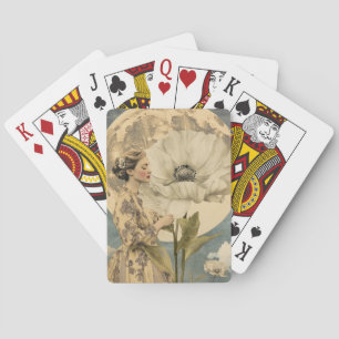 Moonlit Beauty – Woman with White Flower and Moon Playing Cards
