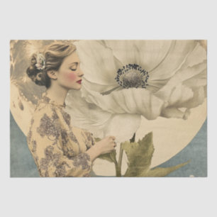 Moonlit Beauty – Woman with White Flower and Moon Tissue Paper