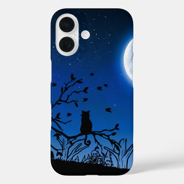 Moonlit Black Cat on Tree Silhouette Case-Mate iPhone Case (Back)
