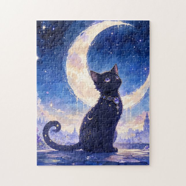 Moonlit Black Cat Puzzle (Vertical)