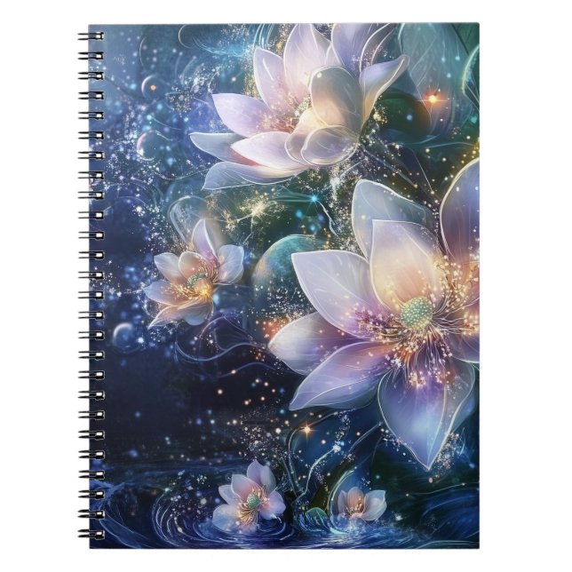 Moonlit Blooms: Enchanted Waters Spiral Notebook (Front)