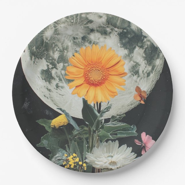 Moonlit Blooms Over Rustic Charm (2) Paper Plate (Front)