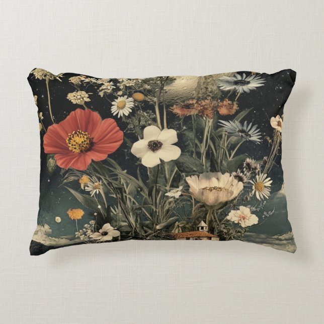 Moonlit Blooms Over Rustic Charm Accent Pillow (Front)