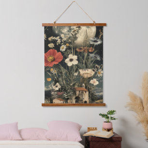 Moonlit Blooms Over Rustic Charm Hanging Tapestry