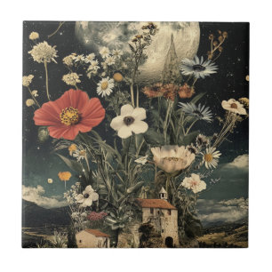 Moonlit Blooms Over Rustic Charm Tile