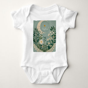 Moonlit Blooms: Pastel Floral and Crescent Moon Baby Bodysuit